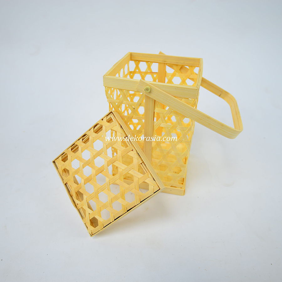 Bamboo Woven Basket Square Shape With Handle